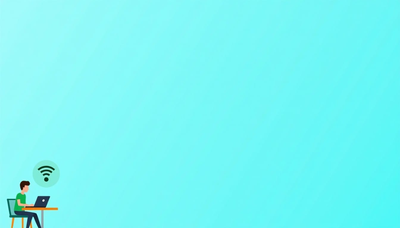 カフェの公共Wi-Fiを利用する人とセキュリティ警告のイラスト