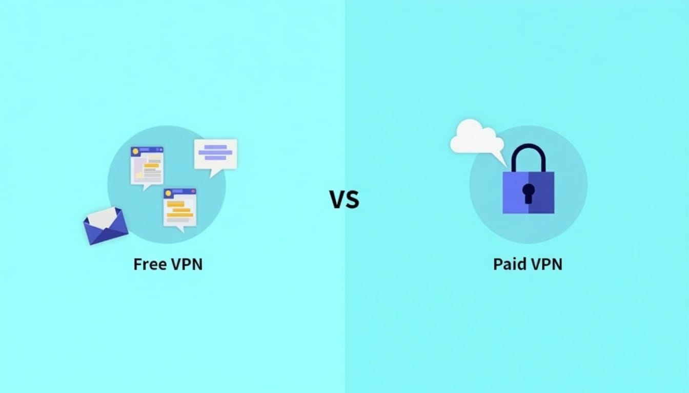 無料VPNと有料VPNを比較するイメージ（広告とプライバシー保護）