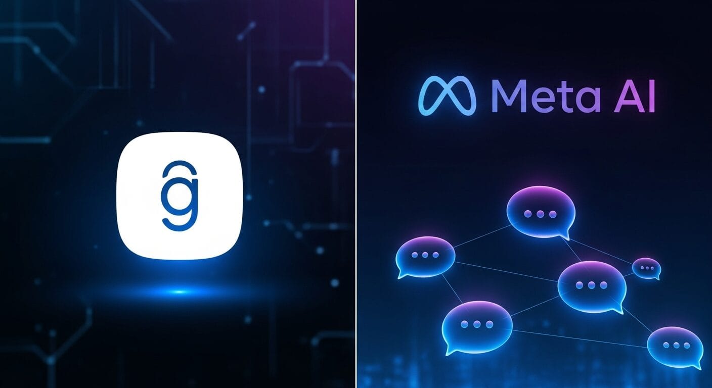 SignalのConfer暗号技術とMeta AI統合を示すサイバーパンクスタイルの図