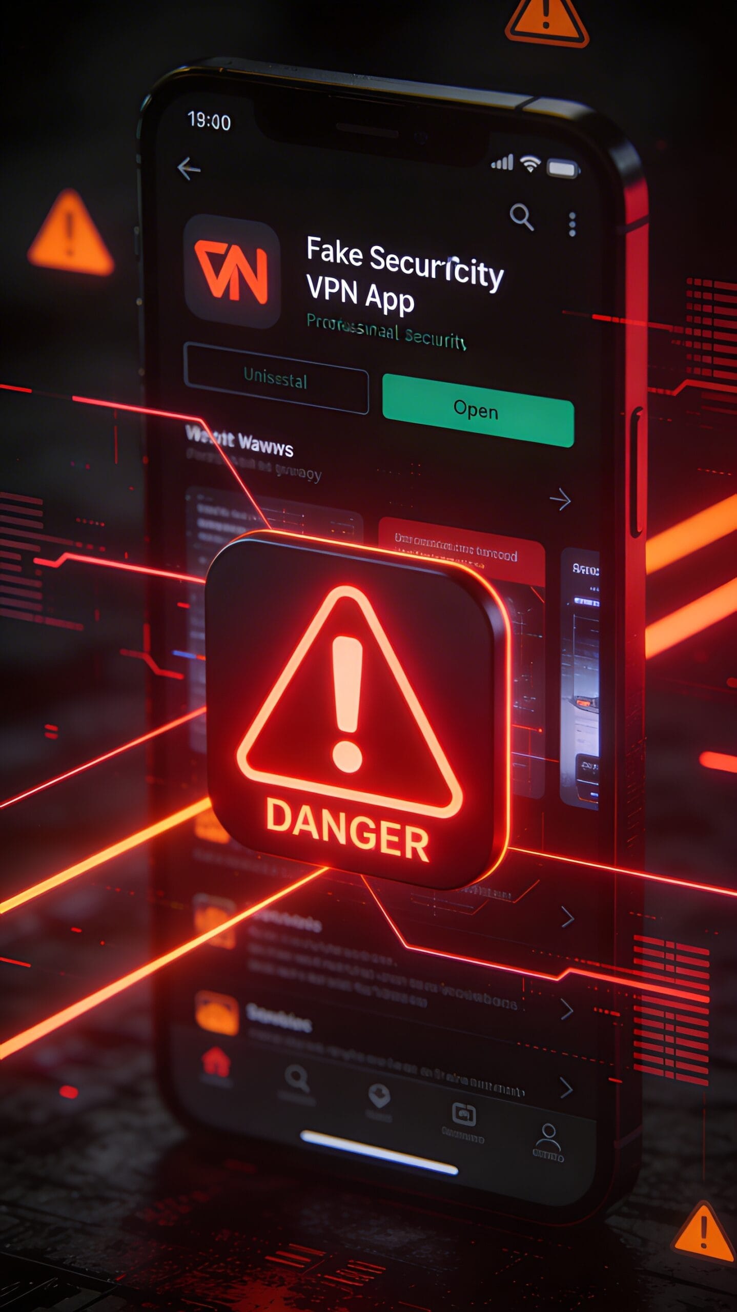 偽VPNアプリ詐欺の警告イメージ